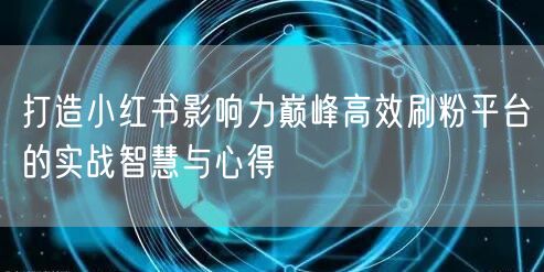 打造小红书影响力巅峰高效刷粉平台的实战智慧与心得