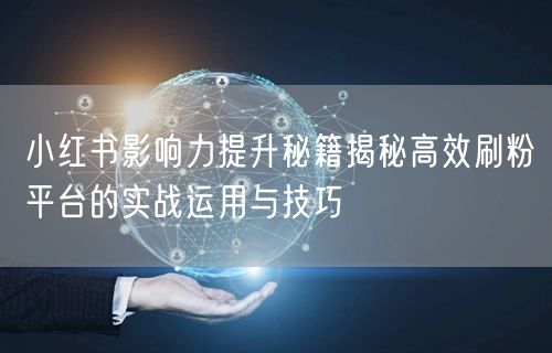 小红书影响力提升秘籍揭秘高效刷粉平台的实战运用与技巧